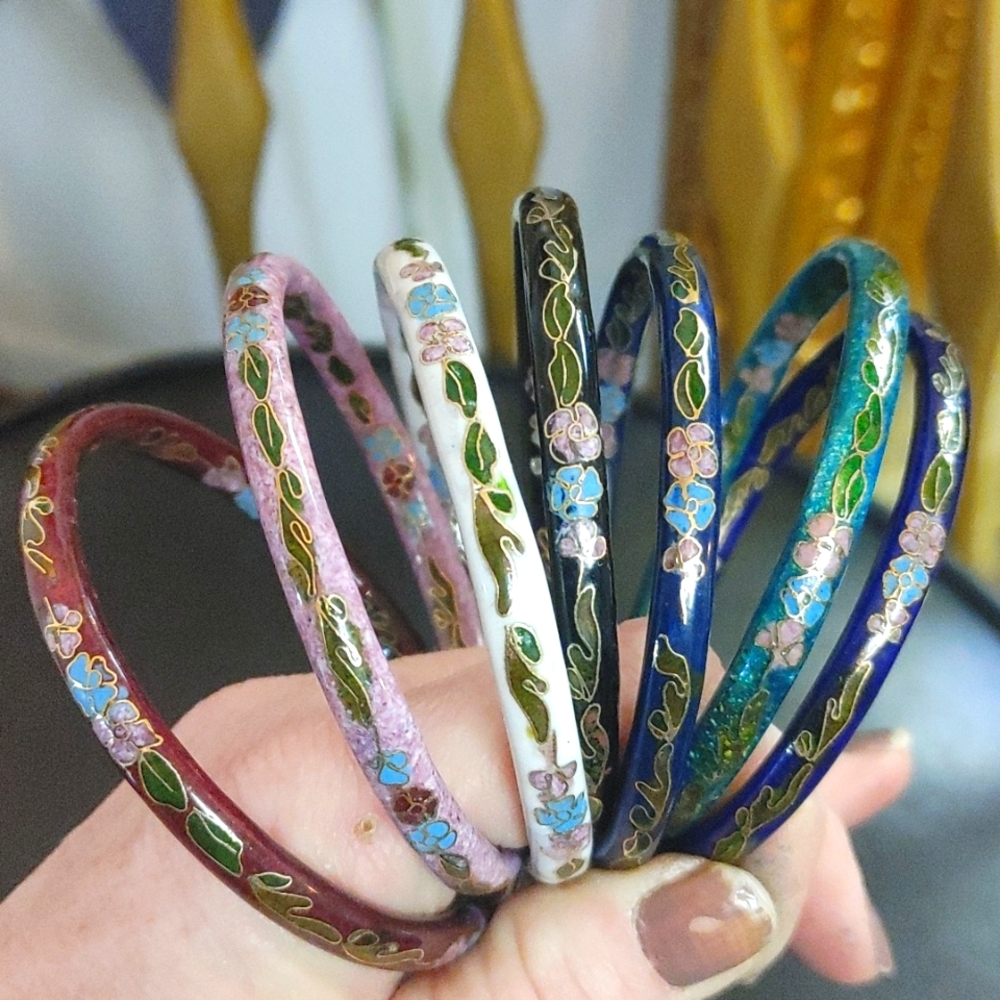 Set of 7 vintage cloisonne bracelets